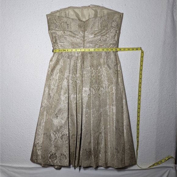 Priscilla Of Boston Dress Women Sz 12 Gold On Gold Semi-Formal Jacquard Pleated - Picture 8 of 15